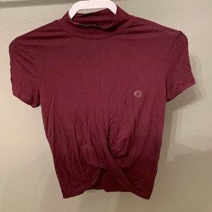 Maroon Mock Neck Turtleneck Crop Top